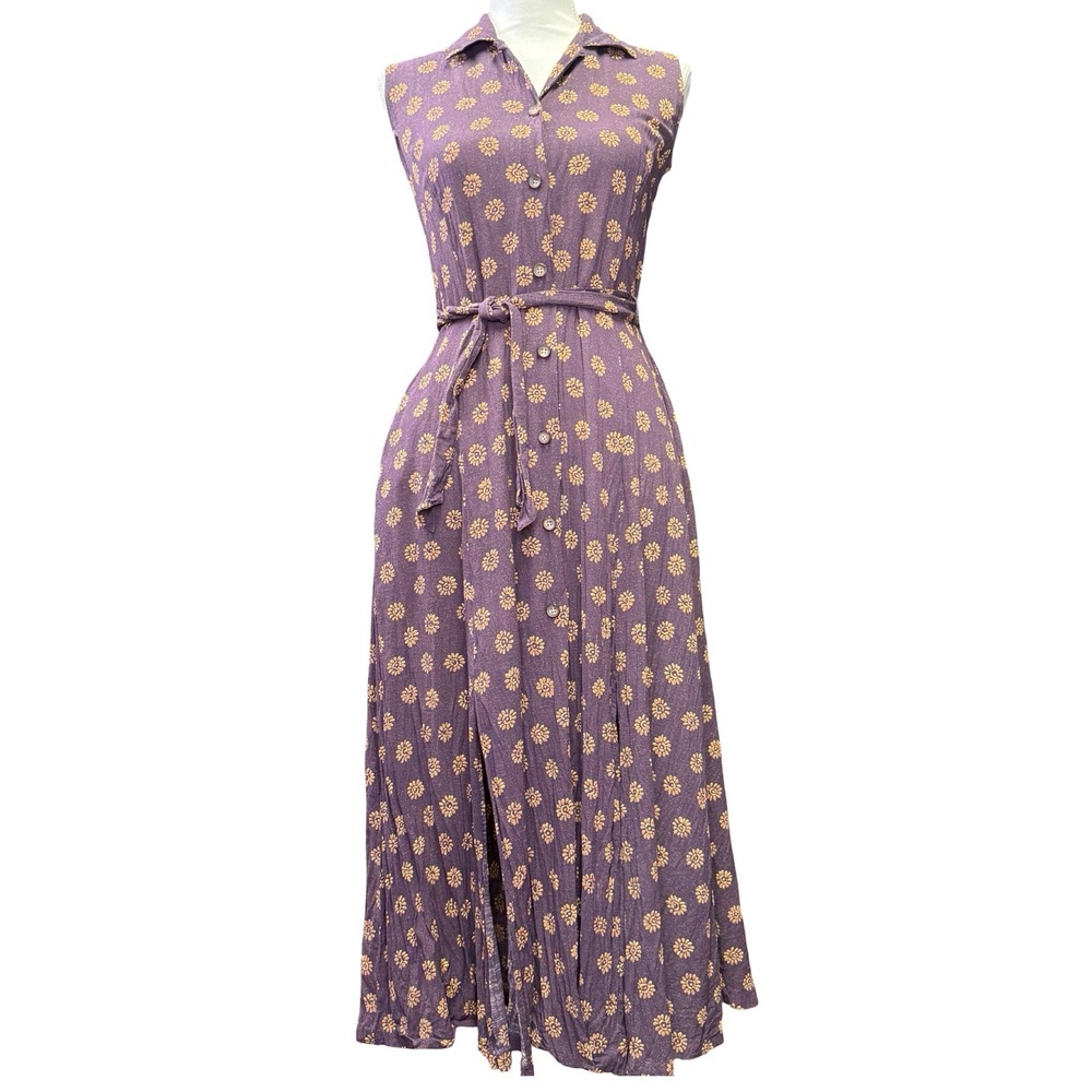 Liz Claiborne Floral Button Front Maxi Dress Purple Sleeveless Rayon Size‎ 4